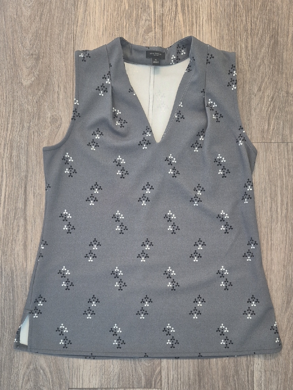 Ann Taylor Gray Embellished V-Neck Sleeveless Top